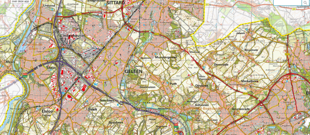afbeelding met landkaart knipsel van het begin heuvellandschap bij Geleen