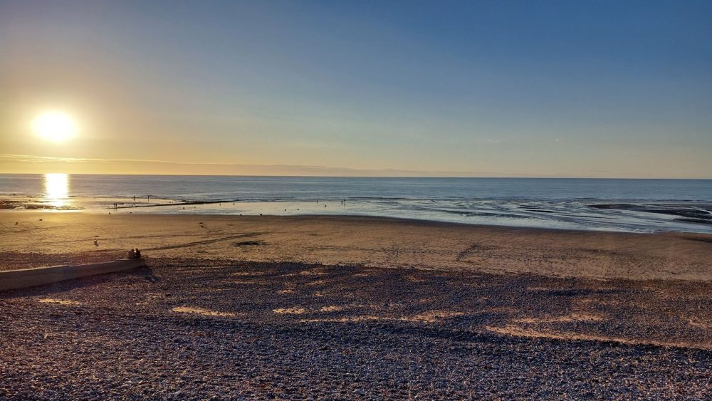 sunset at Etretat beach